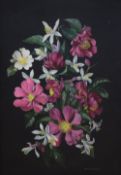 Desmond Kenny (Irish b.1956) Oil on board, a floral still life study, wild roses and citrus blossoms