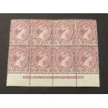 FALKLAND ISLANDS 1895 2d PURPLE IN MARGINAL BLOCK OF 8 WITH PRINTERS DETAILS Fine block of 8 (