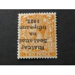 IRELAND 1922 2d ORANGE (DIE II) WITH INVERTED OPT - MINT GV 2d Orange from Great Britain (die II)