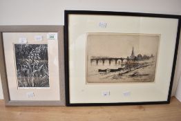After David Young Cameron (British 1865-1945) Etching 'Perth Bridge' a Scottish river scene,