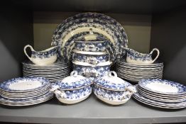 A large Haynes & Co blue and white part dinner service having 54 pieces including tureens, large