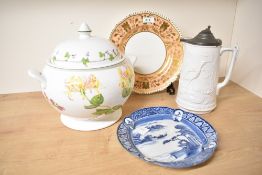 A Portmeirion China 'Welsh Wild Flowers' tureen by Angharad Menna, a white stoneware pitcher with