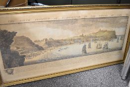 A large late 20th-century framed reprint of 'A South Prospect of Scarborough in the County of