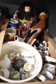 A miscellaneous selection of items including a Japanese Geisha doll, a vintage Celtic Beehive