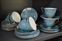 A Royal Albert 'Gossamer' pattern part tea service having a turquoise marbled glaze (17) one