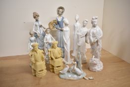 A Spode 'Diana' figurine, a Nao animal study of three geese and a selection of other figurines