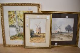 R Ball (British Contemporary) Watercolour, depicting silver birch trees beside a river, signed and