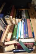 A carton of assorted genre books including titles such as The Larousse Encyclopaedia of