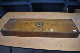 A vintage Wooden with brass corner plates shotgun or rifle case measuring 83cm x 25cm x 7.5cm and