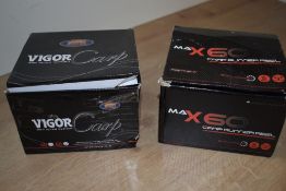 Two carp reels A Vigor Carp 60 and a Max 60 carp runner reel, both appear new in boxes