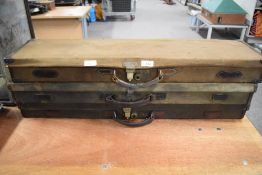 3 vintage Brady style canvas and leather shotgun cases all measuring approx 82cm x 21cm x 8cm
