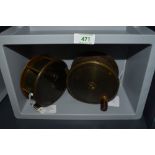 Two large brass salmon fishing reels a 4.5 inch Robertson of Glasgow and a 4.75 inch Antique Army