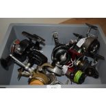 A selection of 10 vintage spinning reels including some rare and some unmarked, Dep Savoy,