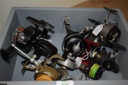 A selection of 10 vintage spinning reels including some rare and some unmarked, Dep Savoy,