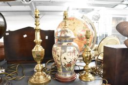 Three 20th century table lamp bases, to include a Japanese Satsuma example of baluster form
