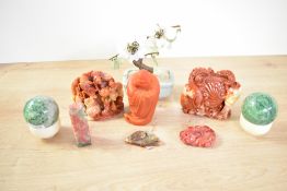 A selection of 20th-century Chinese hard stone and resin carved ornaments, to feature a zodiac rat