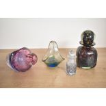 A selection of 20th-century studio art glass, to include a Mdina square ink bottle with a ‘
