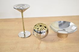 Three late 20th-century Viners stainless steel and gilt Brutalist ware designed by Stuart Devlin (