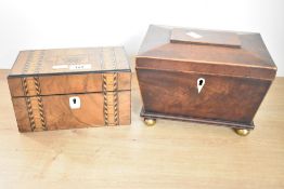 Two 19th-century wooden boxes, to include an unusual bure walnut Tunbridge war tea caddy,