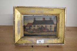 Unknown artist, small framed 19th-century oil on board painting depicting a cottage farmstead and