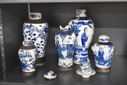 A quantity of late 19th to 20th-century Chinese blue and white porcelain Nanking vases, of varying