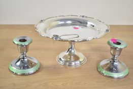 A small selection of 20th-century decorative white metal tableware, to include a pedestal dish,