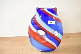 A mid 20th-century studio art glass Murano-style vase, featuring red, white and blue swirl