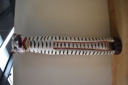 A tall vintage Balinese hand-carved timber tiger statue, of slender form, having hand-painted deep