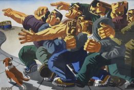 *Local Interest* John Duffin (British b.1965) Acrylic on paper 'We Missed the Bus', depicting a