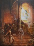 Margaret Jackson (20th Century) Watercolour 'The Approach' a fantasy scene with chained hero and