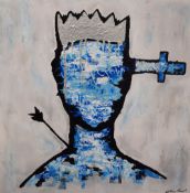 Elmo Hood (British b.1986) Acrylic on canvas 'Last King of London', depicting a faceless King