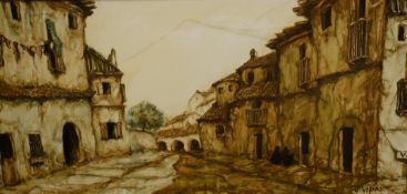 Gustave Vidal (French 1895 - 1966) Oil on canvas, a street scene in sandy tones believed to be