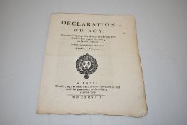 Antiquarian. A French Royal Edict of Louis XIV, 1698. 11pp. Disbound. (1)