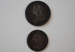 A Queen Victoria 1895 Silver Crown, Old Veiled Head LVIII, Toned. A Queen Victoria 1891 Silver