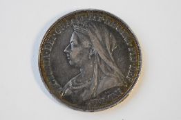 A Queen Victoria 1893 Silver Crown, Old Veiled Bust, LVI, Rev George And Dragon, (Bluish Tone)