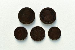 George III 1797 Cartwheel Pennies x2, A George III 1806 Soho Mint Halfpenny, A Queen Victoria 1854