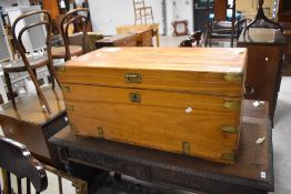 A late Victorian brass bound camphor wood chest, of hinged rectangular form, the interior baring