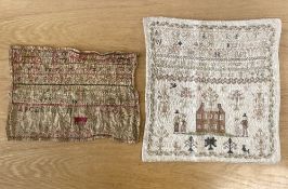 Two 19th century needlework samplers, performed by Mary Corlels [sic] aged 9 Years in 1837, uses