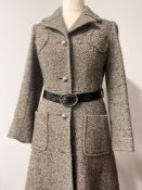 A 1960s 50% wool coat by Mono, Made in England, in woven beige and taupe with subtle military