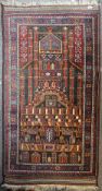 A antique Eastern prayer mat tapestry featuring various techniques such as applique, embroidery,