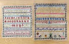 Two 19th century needlework samplers dated 22 years apart though appear to follow the same