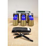 A Montblanc 146 piston fill fountain pen and ballpoint pen in black with Montblanc 4810 14K 585