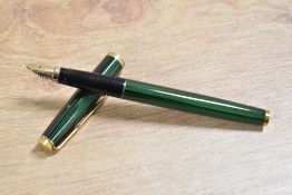 A Parker 75 cartridge fill fountain pen in Malachite Green Laque having Parker 750M nib. Circa
