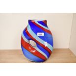 A mid 20th-century studio art glass Murano-style vase, featuring red, white and blue swirl
