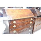 A 19th Century mahogany bureau having fall flap with fitted interior over four long drawers, width