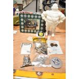 A Selection of motoring memorabilia including Collectable Historic car coins, Michelin Man, Nit