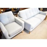 A modern John Lewis two piece lounge suite, Barbican model in duck egg blue, settee width approx.