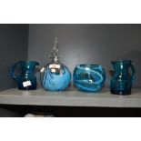Two pieces of late 20th-century Mdina art glass, both featuring vibrant blue swirled design, to