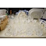 A selection of mixed crystal glass wares, various including tumblers, brandy glasses, sherry glasses