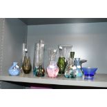 A selection of mixed decorative coloured glass vases, mainly Caithness but including a kosta Jack-